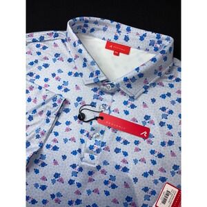 Redvanly Mens XXL Floral Performance Golf Polo Shirt Blue Lavender NWT Leone